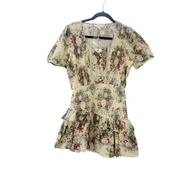 LoveShackFancy Keelin Mini Dress Shining Gemstone Floral Cotton Multi Size M NWT - Picture 7 of 11